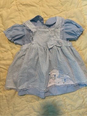 Vintage 80s/90s Heirloom Smock Baby Dress Set 18m Blue Peter Pan Collar Set EUC